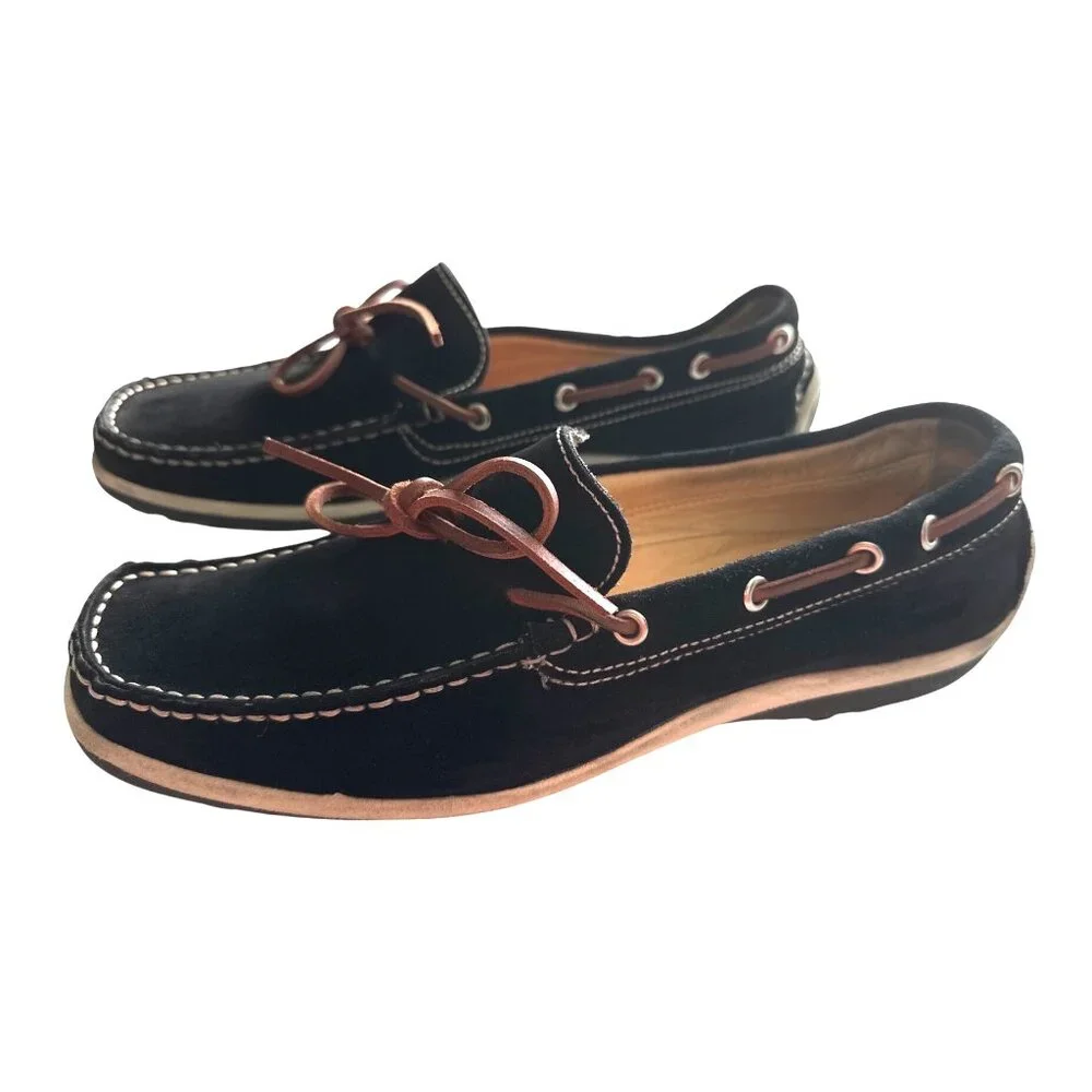 Michael Kors Black Loafers Suede Boat Shoes Leather Laces Made In Italy Size 9